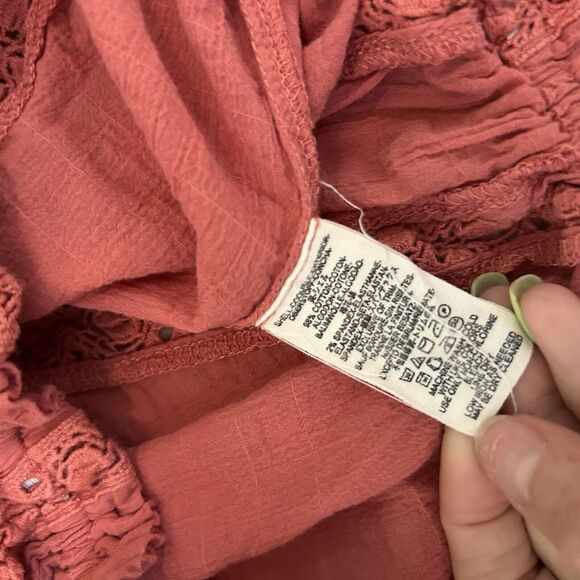 Free People Maria Blouse Pink Embroidered Peasant Shirt XS Blouse - Picture 8 of 8